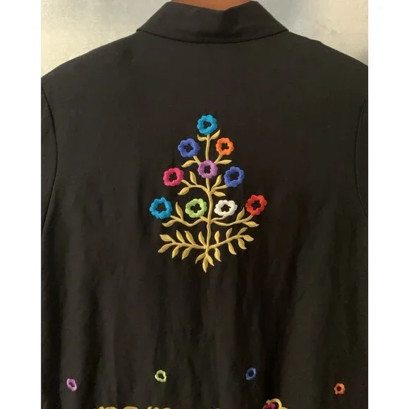 Linea by Louis Dell’Olio Linen Blend Floral Embroidered Jacket/Tunic Black M - Picture 13 of 16